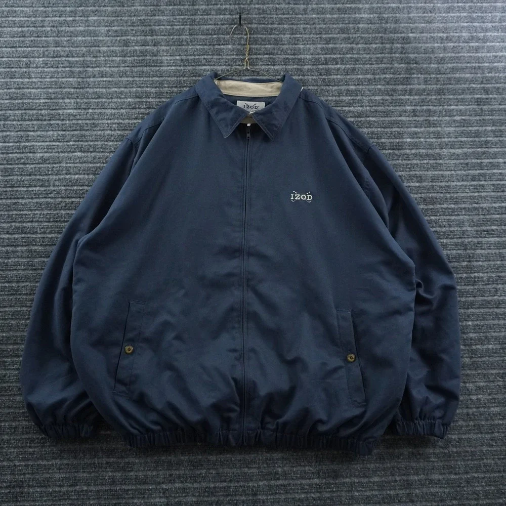IZOD Harrington Jacket Mens Large Navy Blue Vintage Golf Windbreaker
